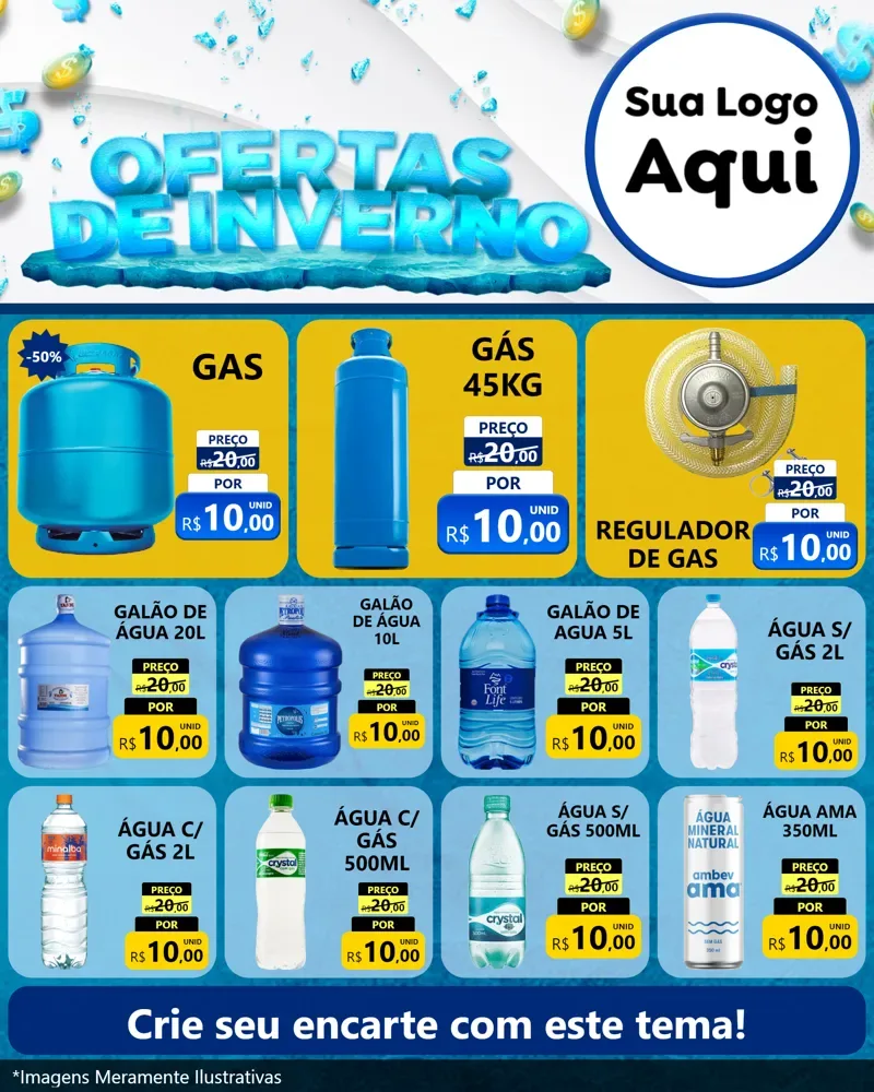 Modelo de Rede Social para Feed Instagram com o tema Ofertas de Inverno para Água e gás