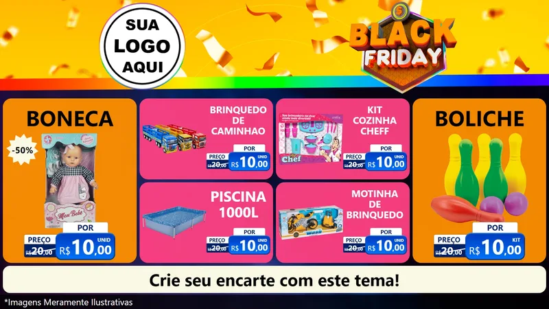 Modelo de TV para TV Horizontal com o tema Black Friday para Brinquedos