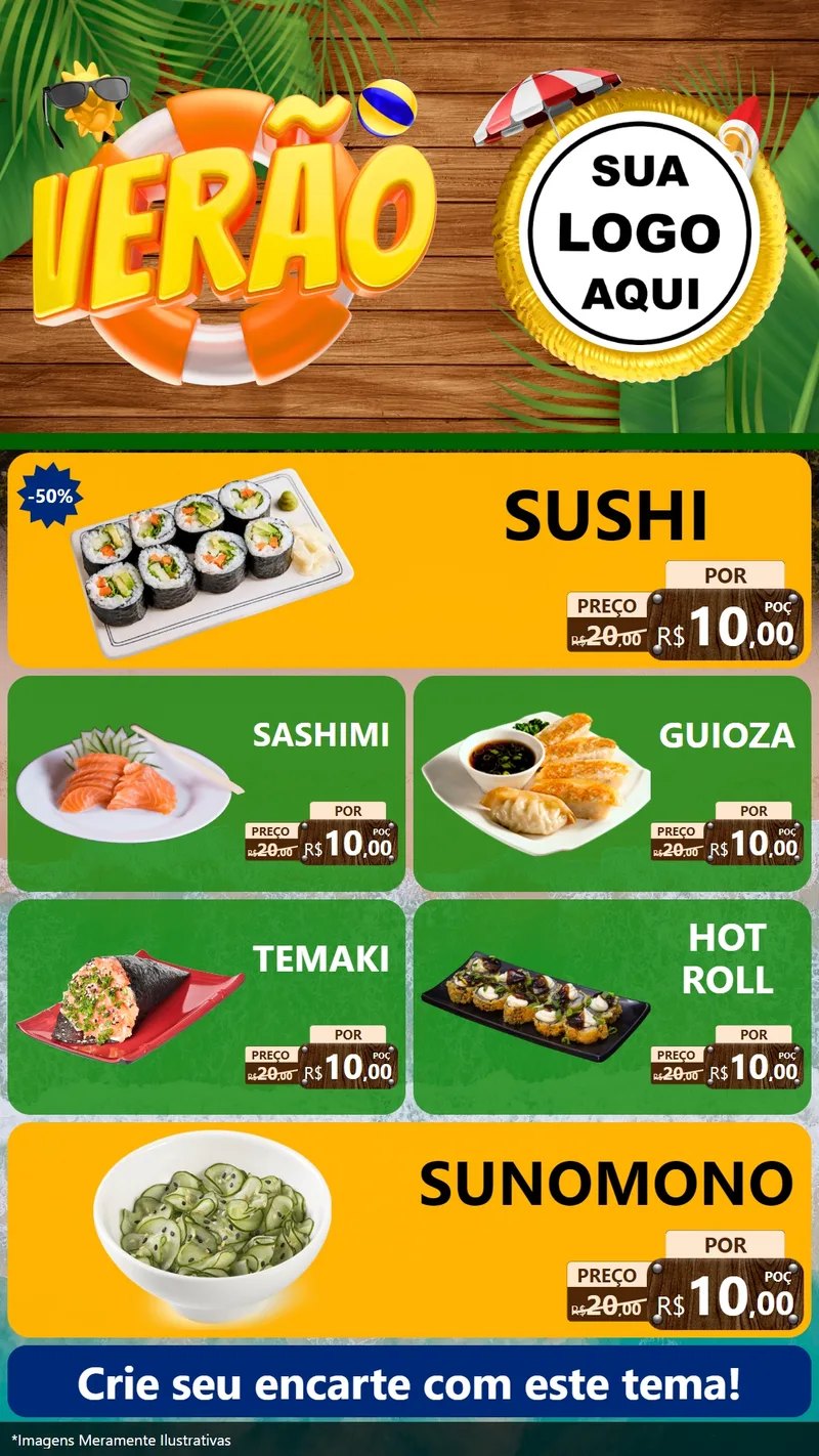 Modelo de TV para TV Vertical com o tema Verão para Comida japonesa