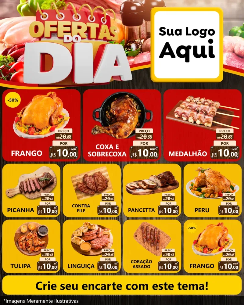 Modelo de Rede Social para Feed Instagram com o tema Ofertas do Dia para Assados