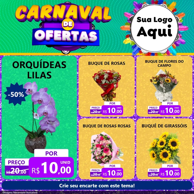 Modelo de Rede Social para Feed Facebook com o tema Carnaval de Ofertas para Floricultura e jardim