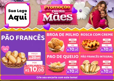 Modelo de Encarte para Encarte A4 Horizontal com o tema Promoção Dia das Mães para Padaria