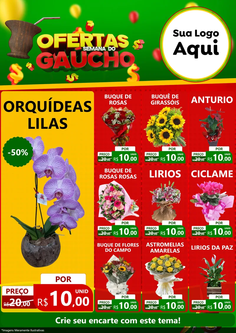 Modelo de Encarte para Encarte A4 Vertical com o tema Ofertas Semana Do Gaúcho para Floricultura e jardim