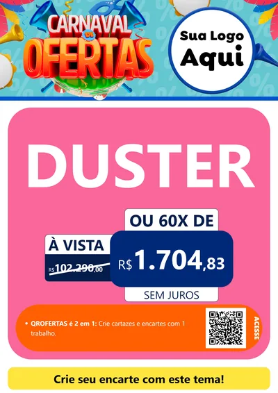 Modelo de Cartaz para Cartaz A4 Vertical com o tema Carnaval de Ofertas para Concessionaria de Carros