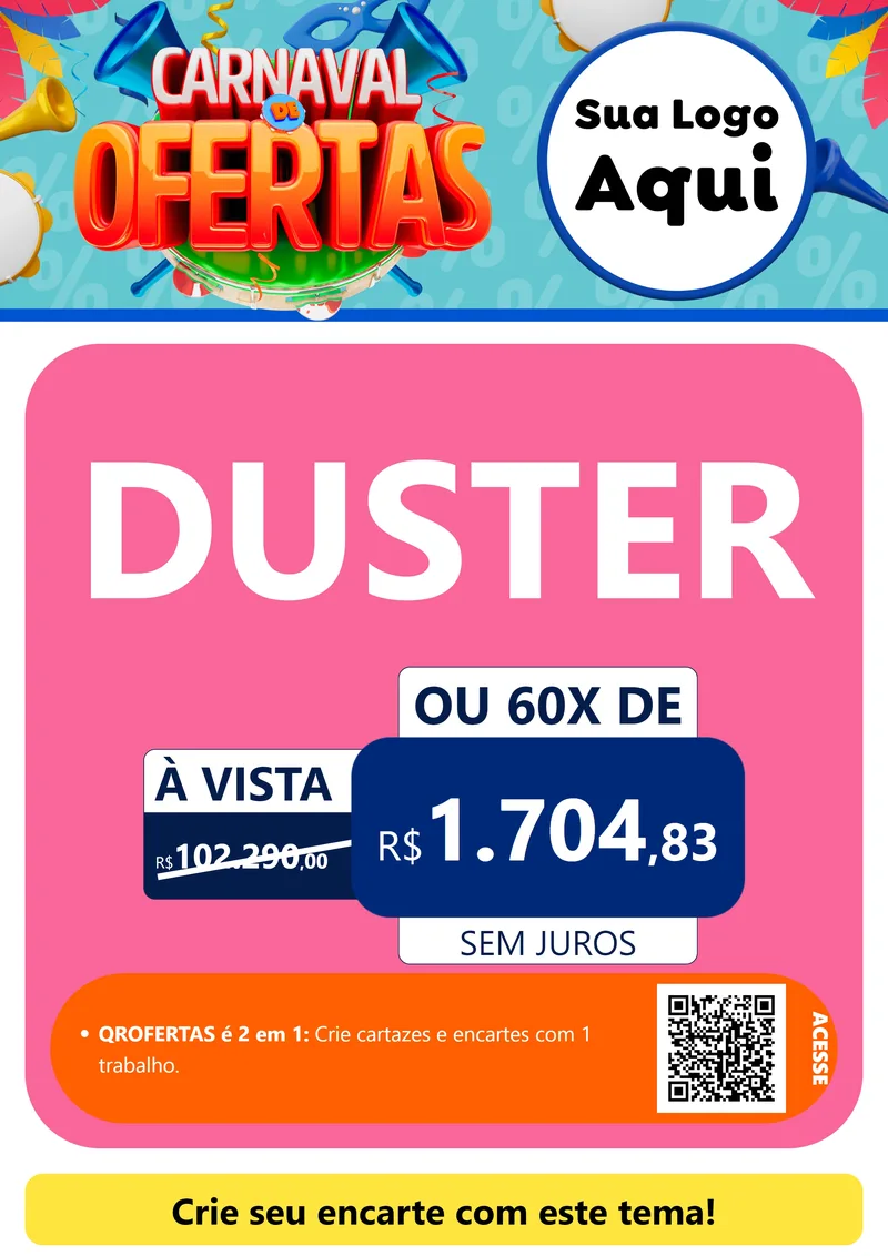 Modelo de Cartaz para Cartaz A4 Vertical com o tema Carnaval de Ofertas para Concessionaria de Carros