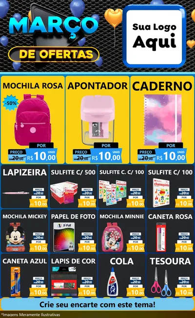 Modelo de Encarte para Encarte Grande com o tema Março de Ofertas para Papelaria