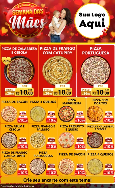 Modelo de Encarte para Encarte Grande com o tema Semana das Mães para Pizzaria