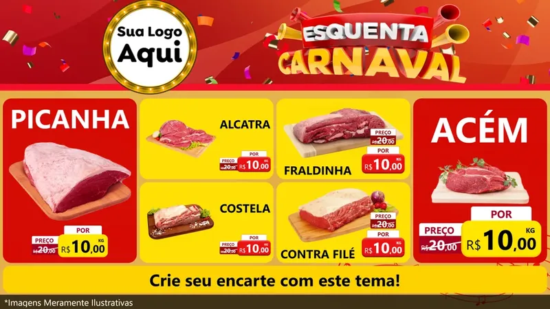 Modelo de TV para TV Horizontal com o tema Esquenta Carnaval para Açougue