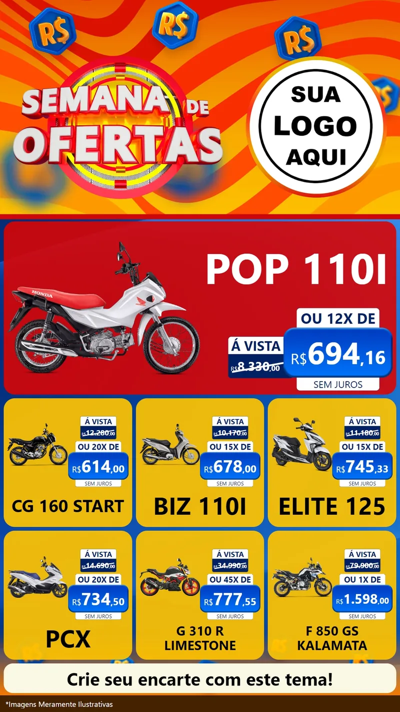 Modelo de Rede Social para Stories com o tema Semana de Ofertas para Concessionaria de Motos