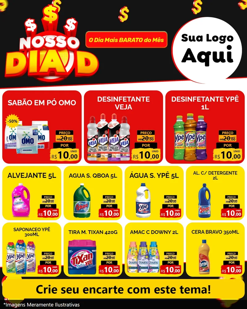 Modelo de Rede Social para Feed Instagram com o tema Nosso Dia D para Produtos de Limpeza