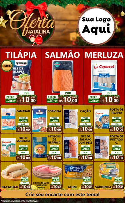 Modelo de Encarte para Encarte Grande com o tema Ofertas Natalina para Peixaria