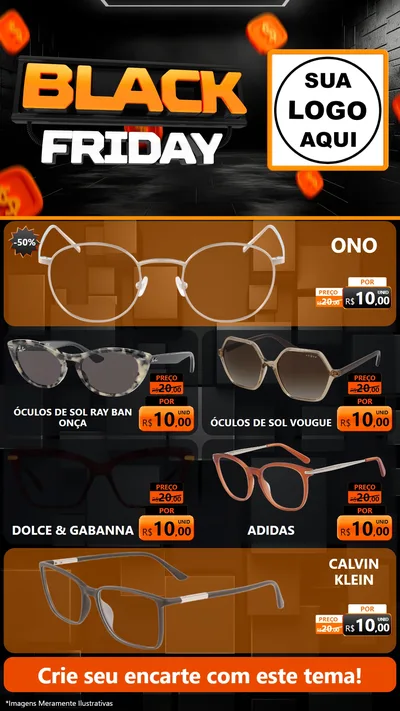 Modelo de TV para TV Vertical com o tema Black Friday para Óticas
