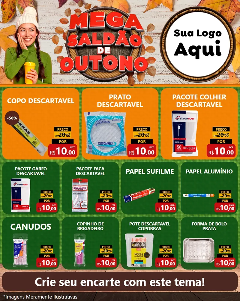 Modelo de Rede Social para Feed Instagram com o tema Mega Saldão de Outono para Embalagens
