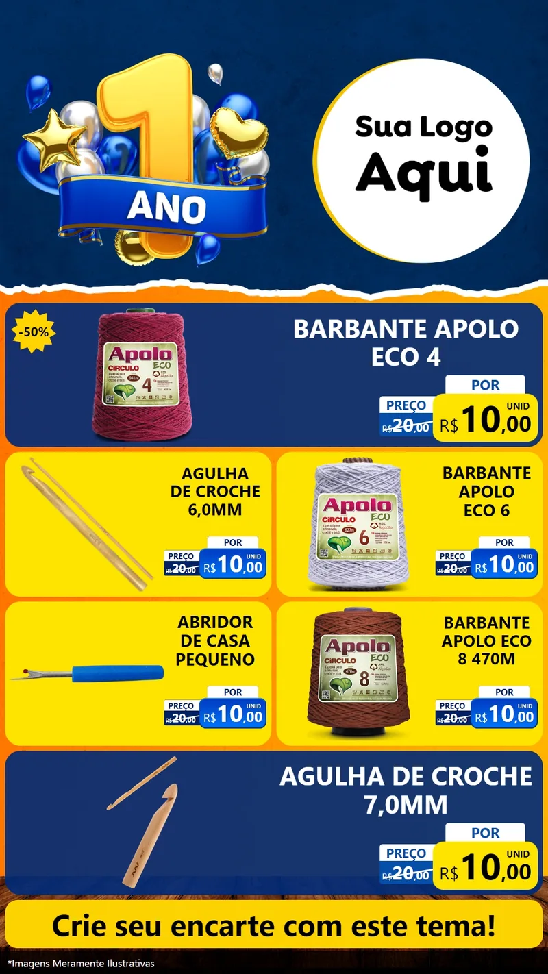 Modelo de TV para TV Vertical com o tema Um Ano de Aniversário para Armarinho e Aviamentos