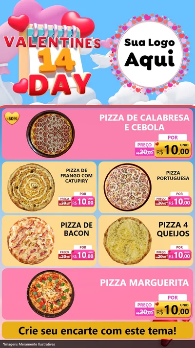 Modelo de TV para TV Vertical com o tema Valentine's Day para Pizzaria