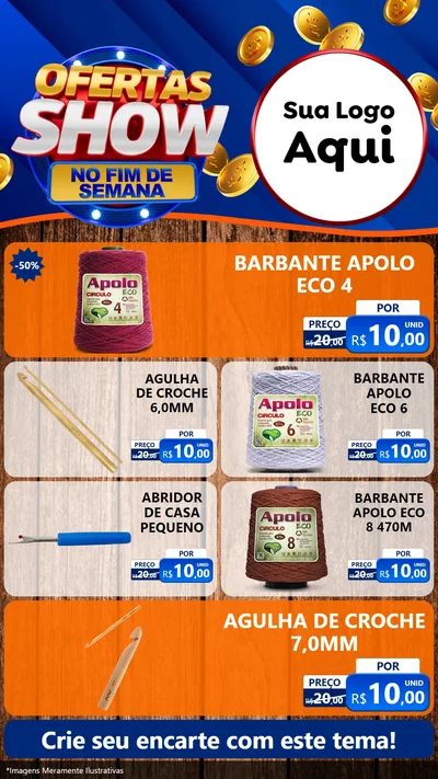 Modelo de TV para TV Vertical com o tema Ofertas Show No Fim De Semana para Armarinho e Aviamentos
