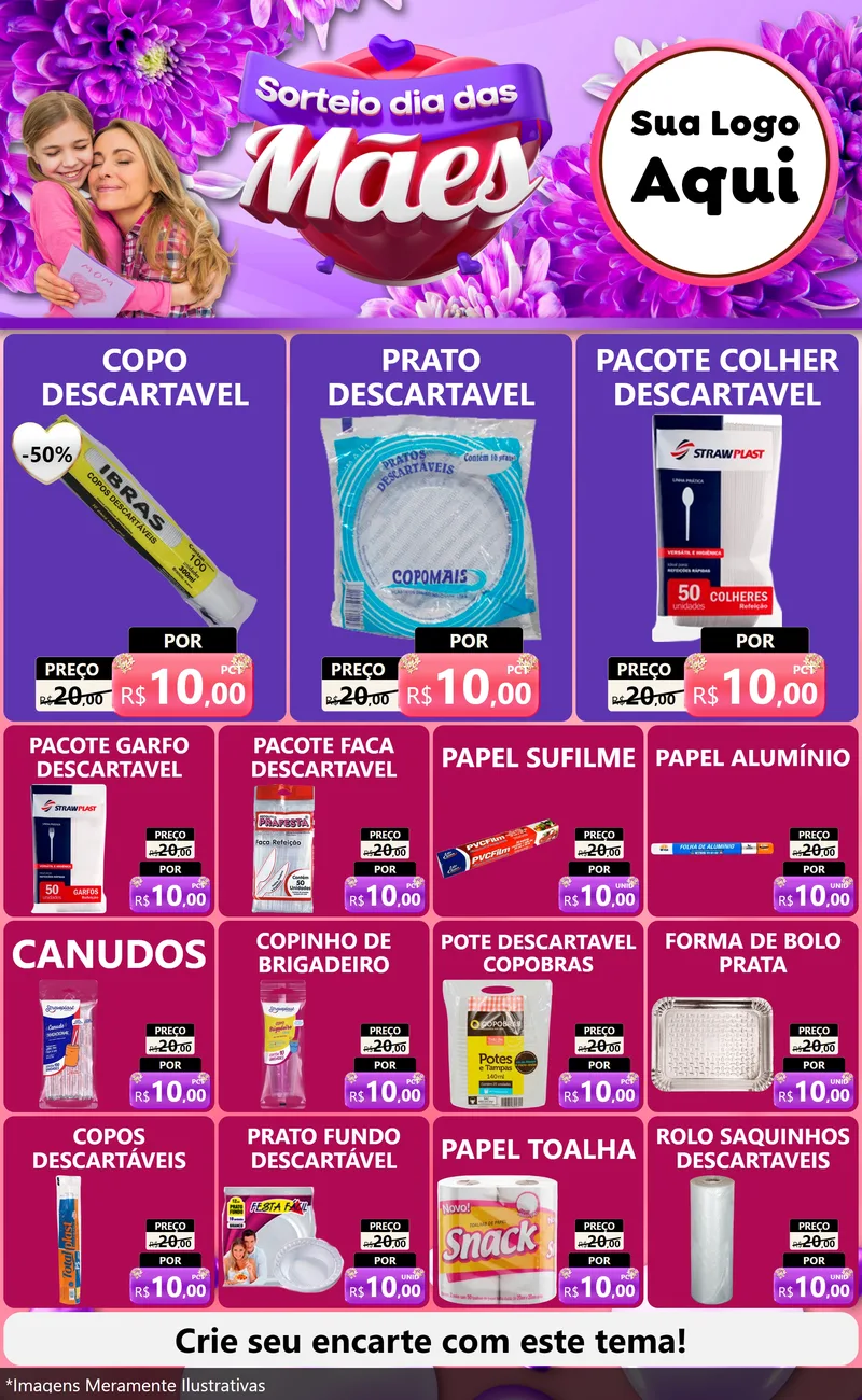 Modelo de Encarte para Encarte Grande com o tema Sorteio Dia das Mães para Embalagens
