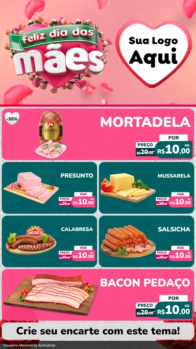 Modelo de TV para TV Vertical com o tema Feliz Dia das Mães para Frios e Laticínios