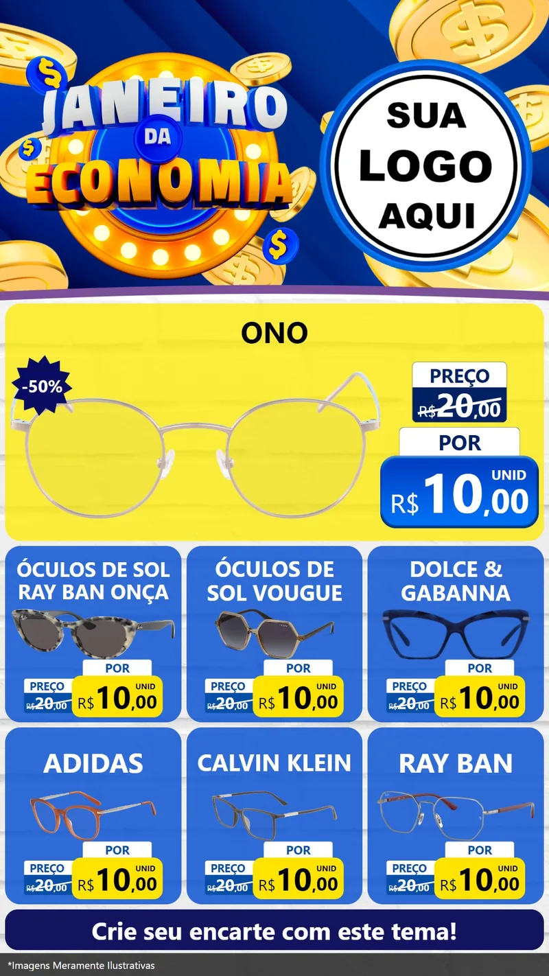 Modelo de Rede Social para Stories com o tema Janeiro da Economia para Óticas