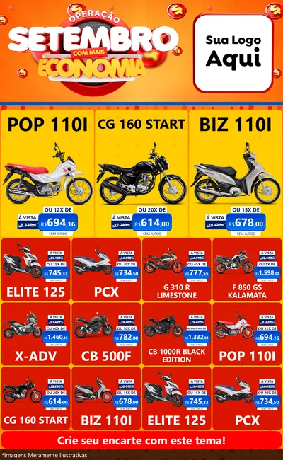 Modelo de Encarte para Encarte Grande com o tema Operação Setembro Com Muita Economia para Concessionaria de Motos