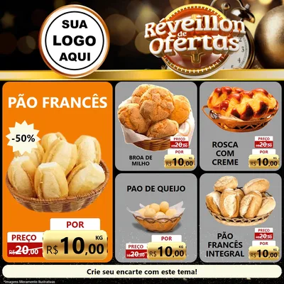 Modelo de Rede Social para Feed Facebook com o tema Réveillon de Ofertas para Padaria