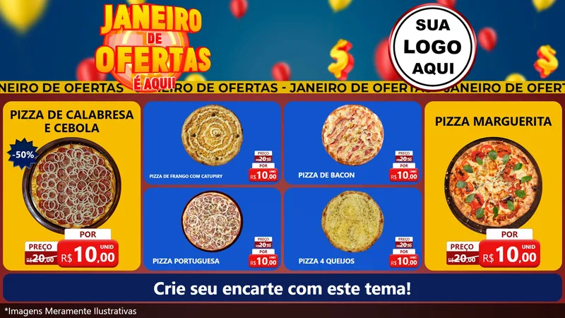 Modelo de TV para TV Horizontal com o tema Janeiro de Ofertas É Aqui! para Pizzaria