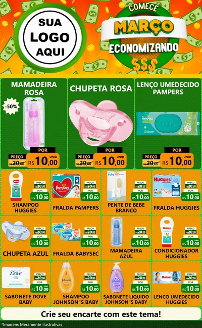 Modelo de Encarte para Encarte Grande com o tema Comece Março Economizando para Bebês
