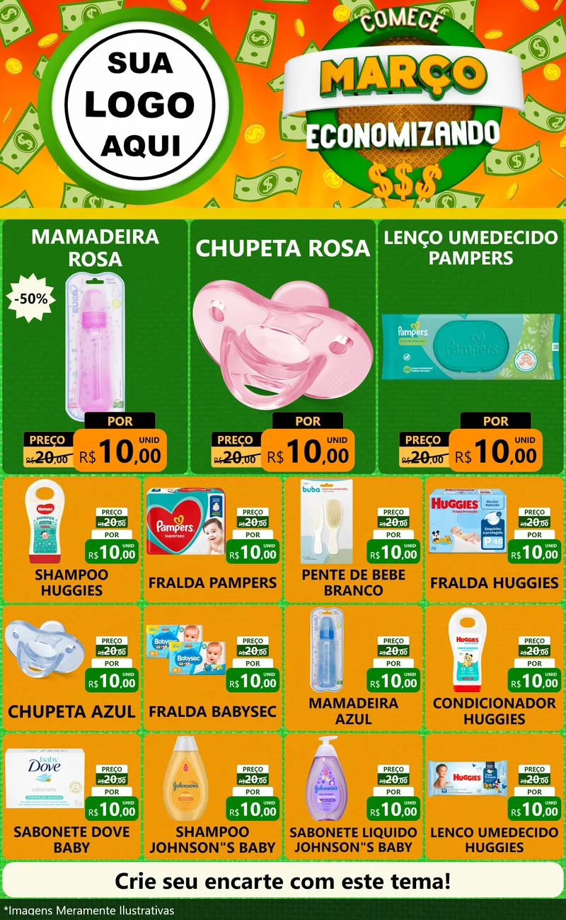 Modelo de Encarte para Encarte Grande com o tema Comece Março Economizando para Bebês