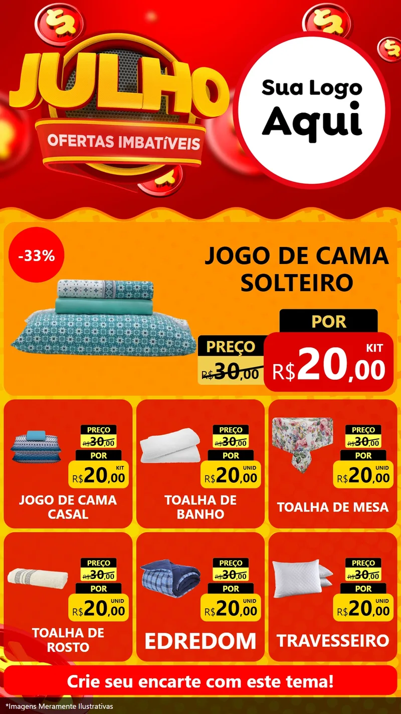 Modelo de Rede Social para Stories com o tema Julho Ofertas Imbatíveis para Cama, Mesa e Banho