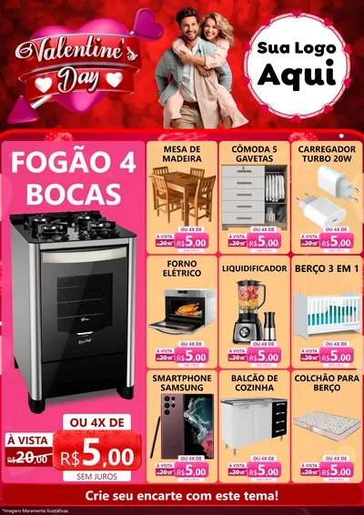 Modelo de Encarte para Encarte A4 Vertical com o tema Valentine's Day para Móveis e Eletro