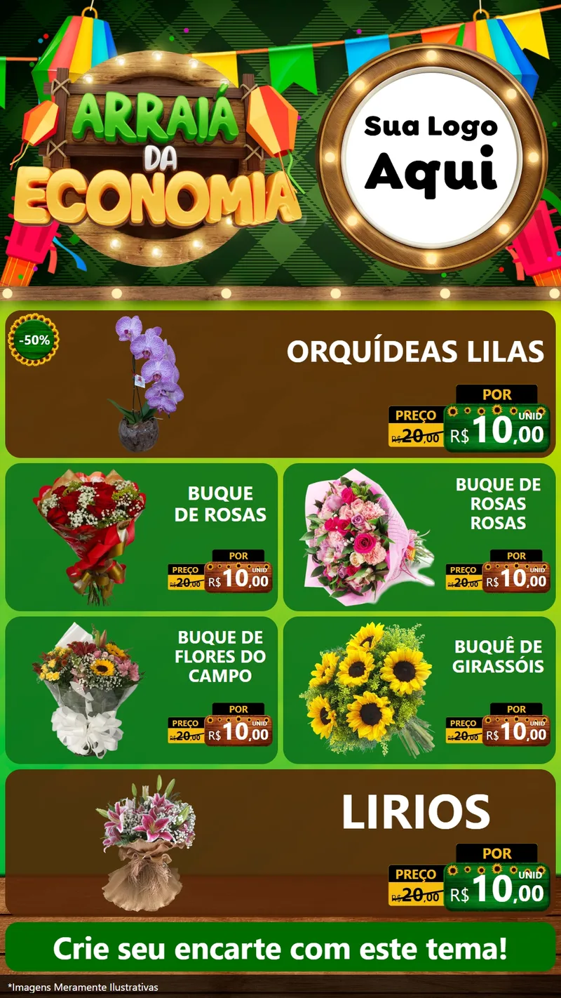 Modelo de TV para TV Vertical com o tema Arraiá de Economia para Floricultura e jardim