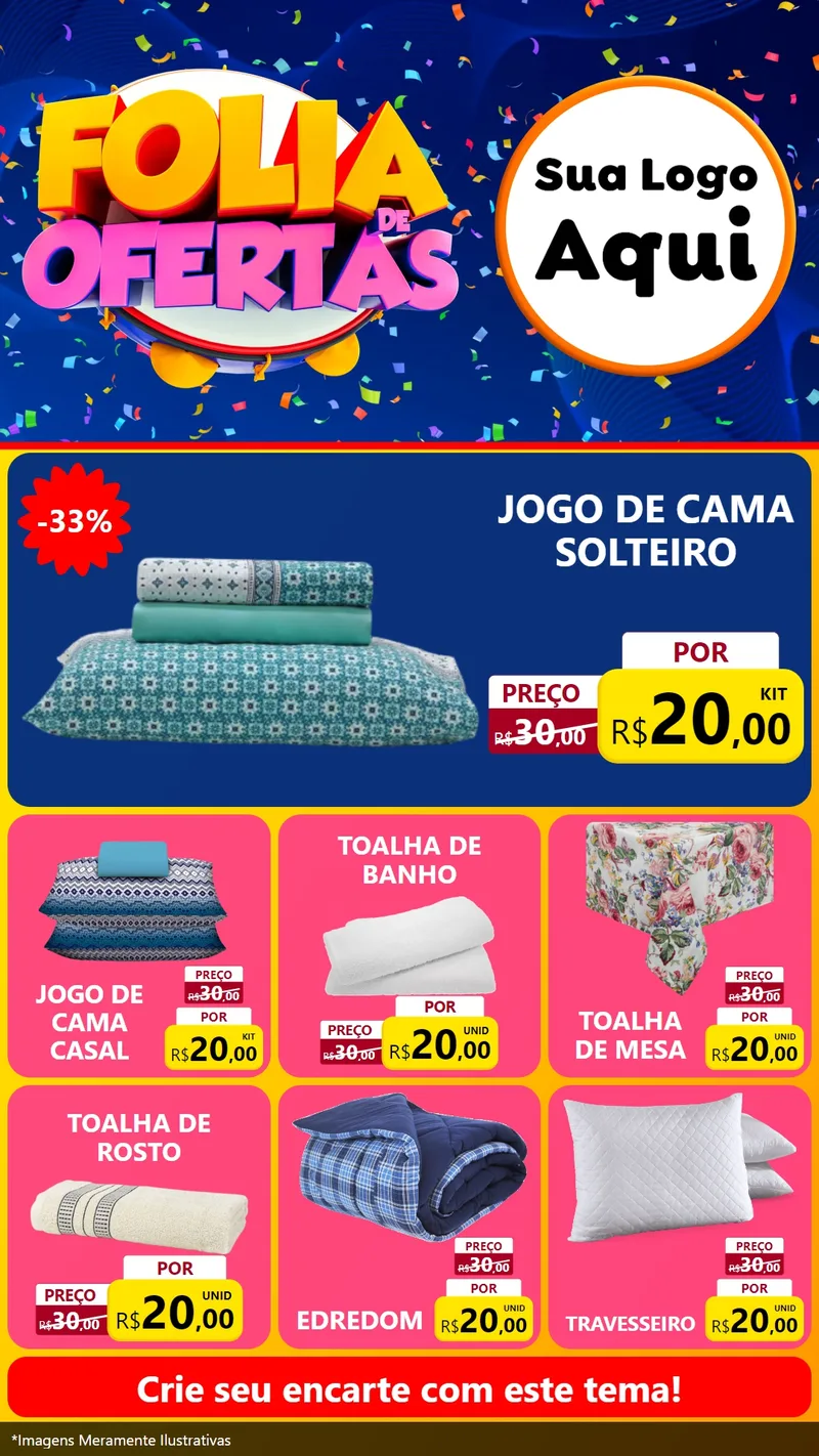 Modelo de Rede Social para Stories com o tema Folia de Ofertas para Cama, Mesa e Banho