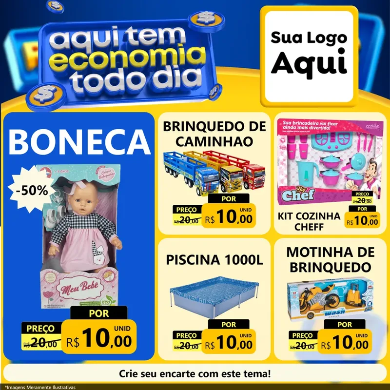Modelo de Rede Social para Feed Facebook com o tema Aqui Tem Economia Todo Dia para Brinquedos