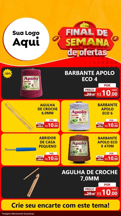 Modelo de TV para TV Vertical com o tema Final de Semana de Ofertas para Armarinho e Aviamentos