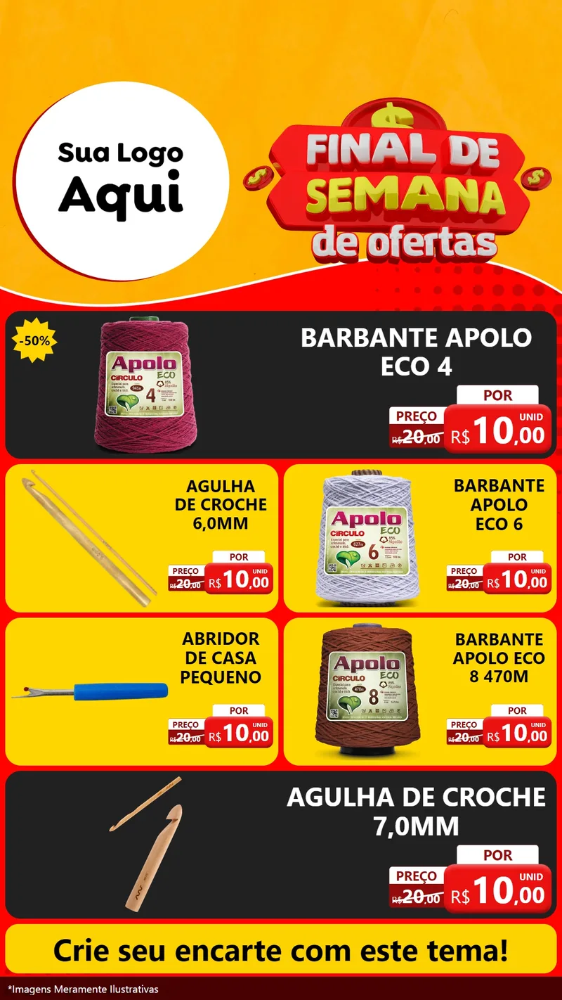 Modelo de TV para TV Vertical com o tema Final de Semana de Ofertas para Armarinho e Aviamentos