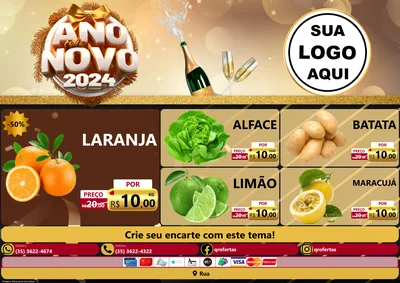 Modelo de Encarte para Encarte A4 Horizontal com o tema Feliz Ano Novo 2027 para Hortifrúti