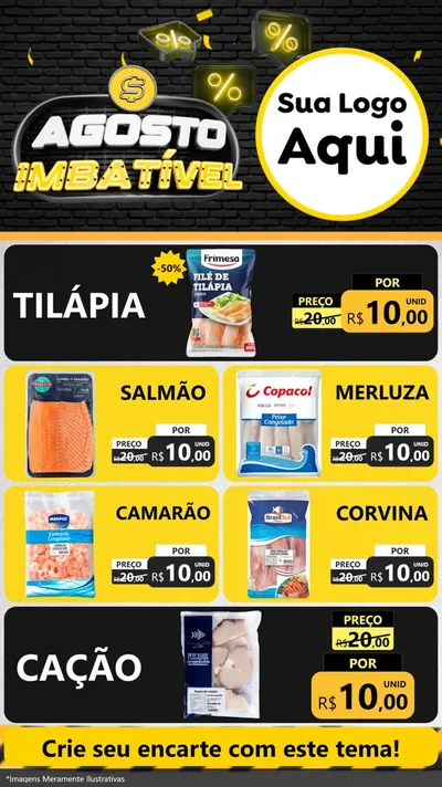 Modelo de TV para TV Vertical com o tema Agosto Imbatível para Peixaria