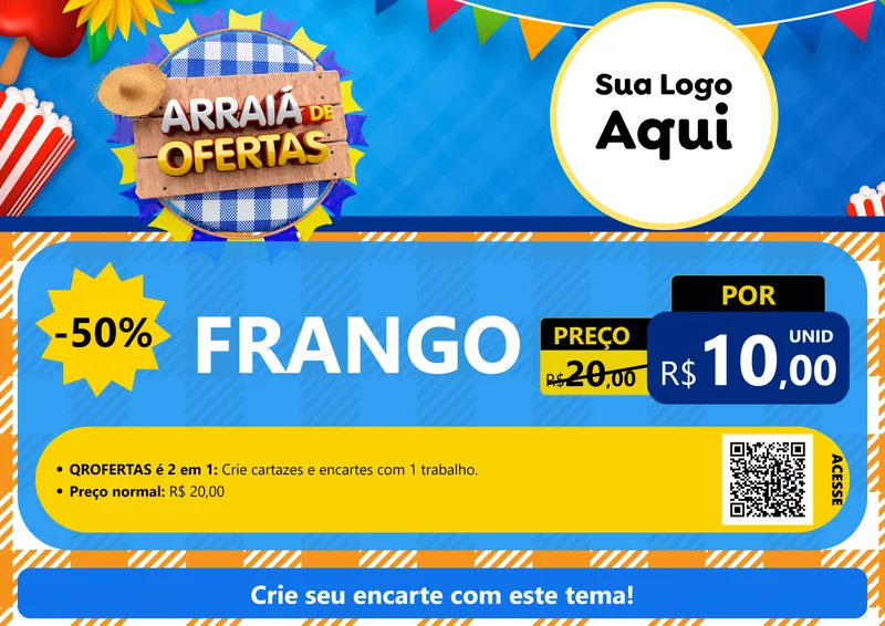 Modelo de Cartaz para Cartaz A4 Horizontal com o tema Arraiá de Ofertas para Assados