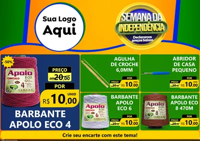 Modelo de Encarte para Encarte A4 Horizontal com o tema Semana da Independência Declaramos Preços Baixos para Armarinho e Aviamentos
