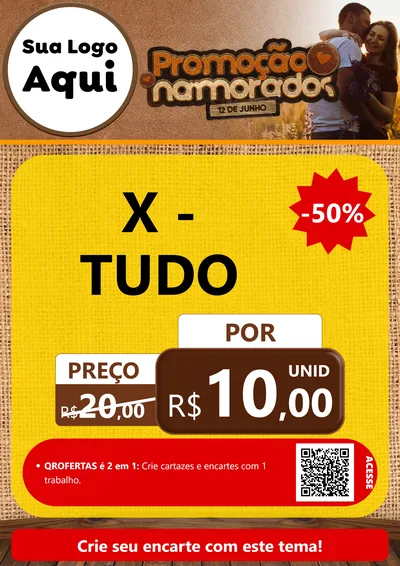 Modelo de Cartaz para Cartaz A4 Vertical com o tema Promoção Namorados para Hamburgueria