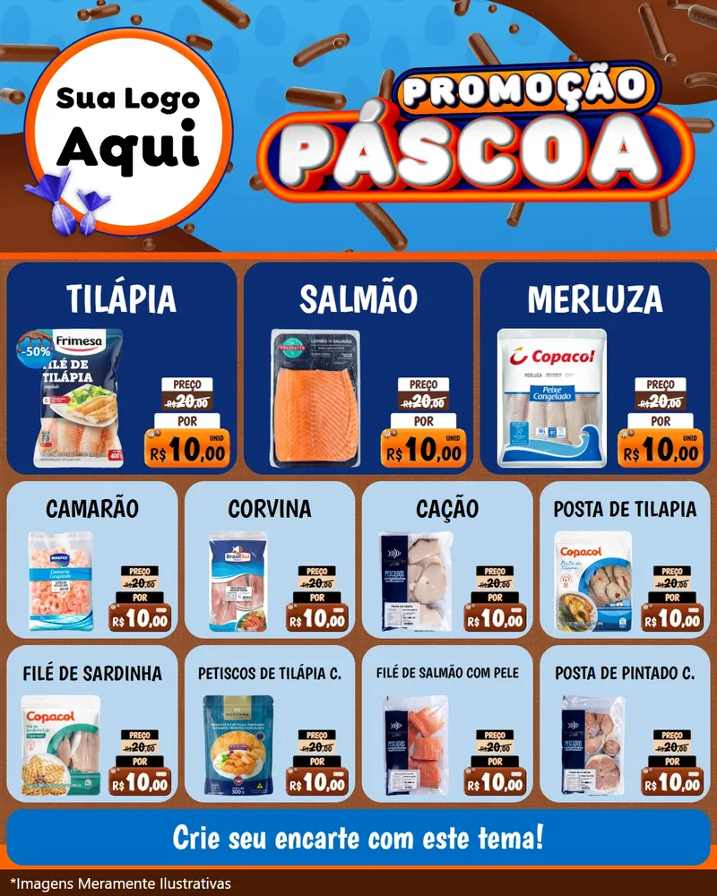 Modelo de Rede Social para Feed Instagram com o tema Promoção Páscoa para Peixaria