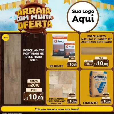 Modelo de Rede Social para Feed Facebook com o tema Ofertas de São João - Junina para Pisos e revestimentos