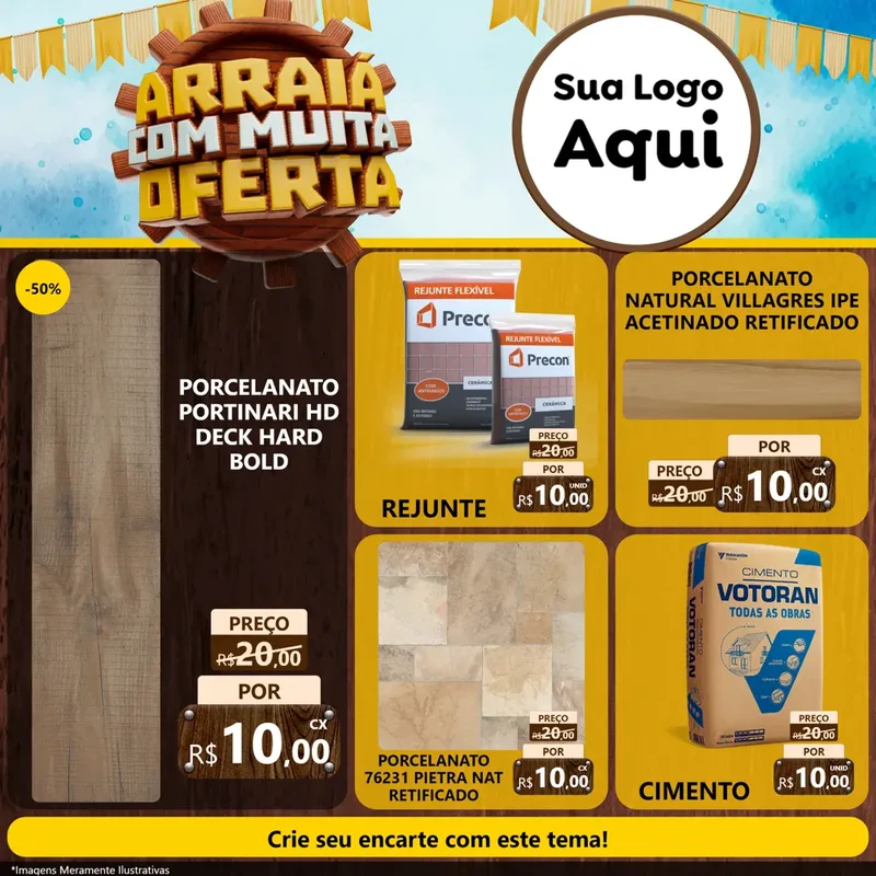 Modelo de Rede Social para Feed Facebook com o tema Ofertas de São João - Junina para Pisos e revestimentos