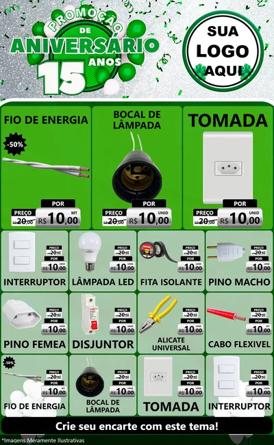 Modelo de Encarte para Encarte Grande com o tema Promoção de Aniversário - 15 Anos para Materiais Elétricos