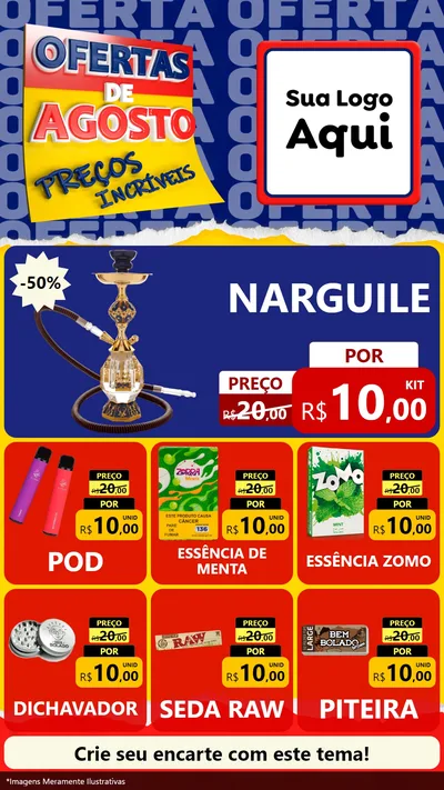Modelo de Rede Social para Stories com o tema Ofertas de Agosto - Preços Incríveis para Tabacaria