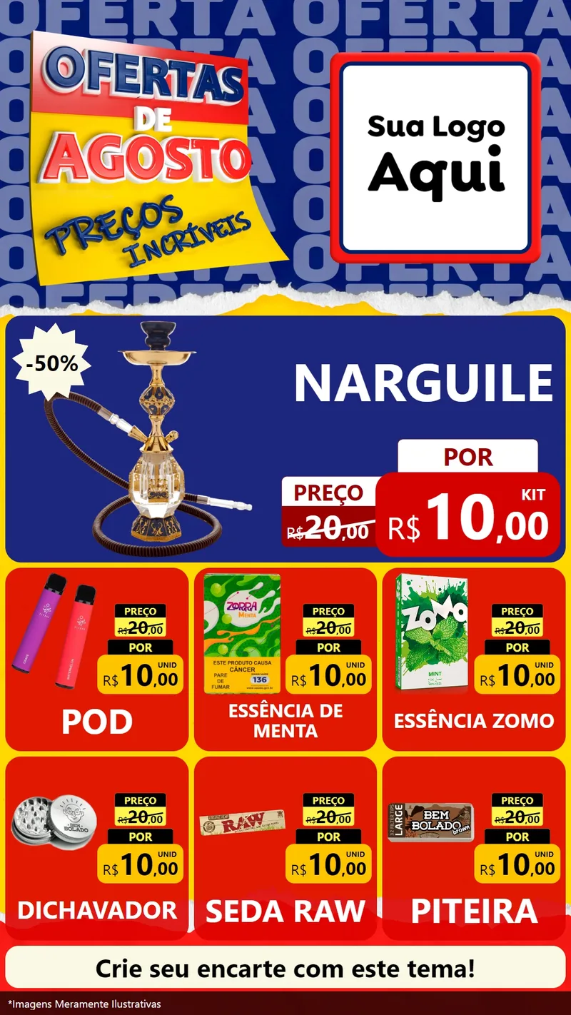 Modelo de Rede Social para Stories com o tema Ofertas de Agosto - Preços Incríveis para Tabacaria