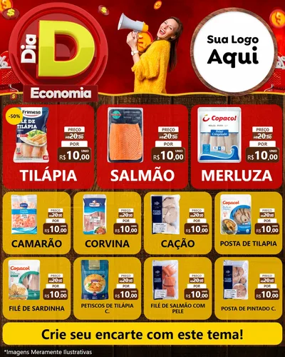 Modelo de Rede Social para Feed Instagram com o tema Dia D Economia para Peixaria