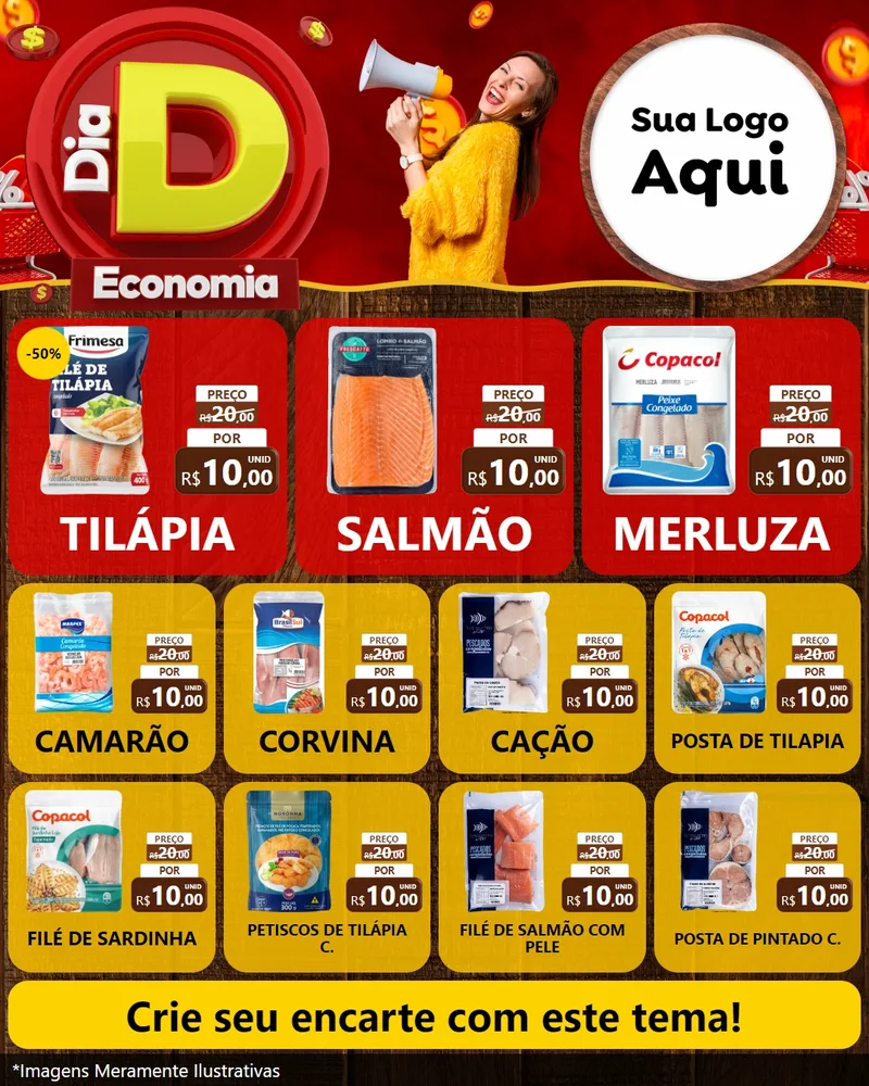 Modelo de Rede Social para Feed Instagram com o tema Dia D Economia para Peixaria