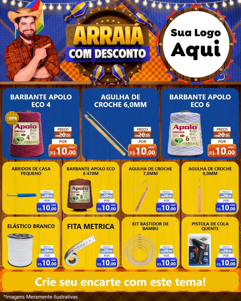 Modelo de Rede Social para Feed Instagram com o tema Arraiá Com Desconto para Armarinho e Aviamentos