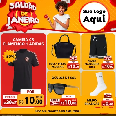 Modelo de Rede Social para Feed Facebook com o tema Saldão de Janeiro para Roupas e acessórios
